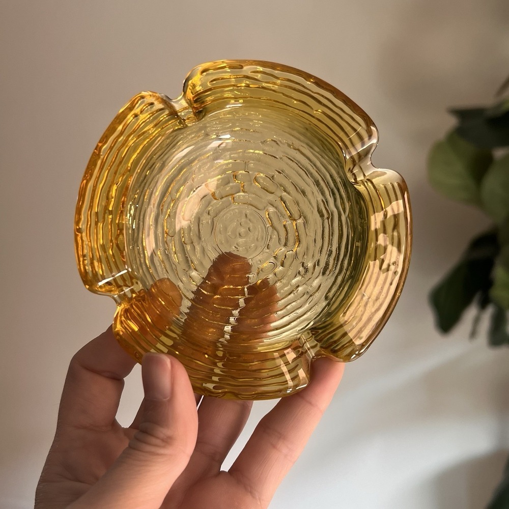 Anchor Hocking Soreno Harvest Gold Ashtray Amber 4.25" Vintage Bar Lounge Diner